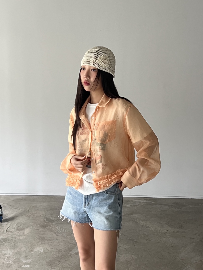 SUNDER MARKET韓國㊣直郵東大門代購女裝新品推薦襯衫蕾絲衫透明SUNDER MARKET襯衫/蕾絲衫