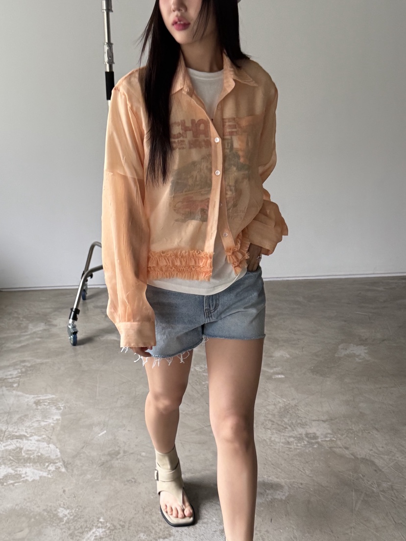SUNDER MARKET韓國㊣直郵東大門代購女裝新品推薦襯衫蕾絲衫透明SUNDER MARKET襯衫/蕾絲衫