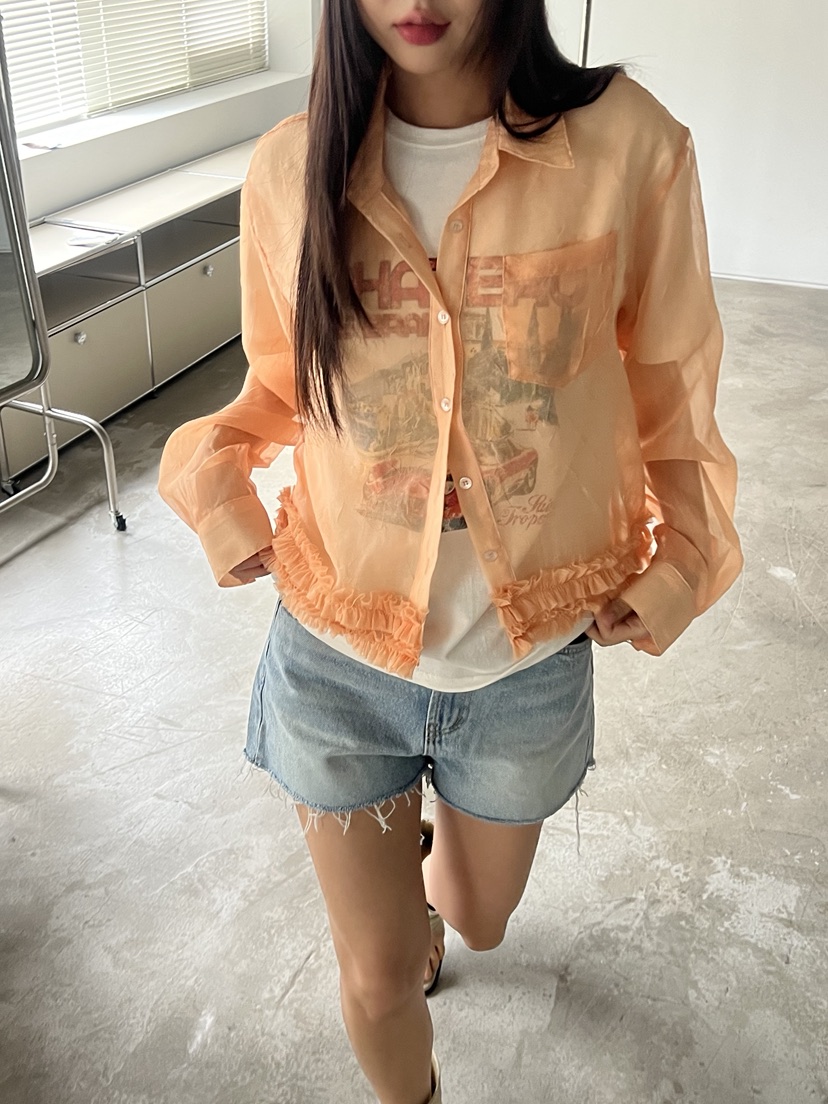 SUNDER MARKET韓國㊣直郵東大門代購女裝新品推薦襯衫蕾絲衫透明SUNDER MARKET襯衫/蕾絲衫圖色2