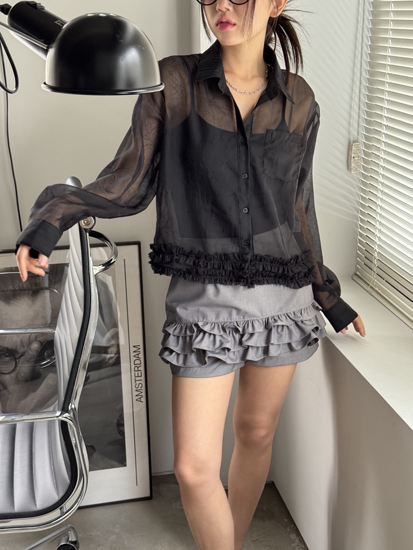 SUNDER MARKET韓國㊣直郵東大門代購女裝新品推薦襯衫蕾絲衫透明SUNDER MARKET襯衫/蕾絲衫圖色3