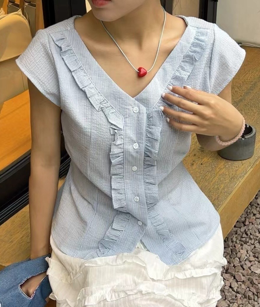OLA韓國直郵㊣東大門實拍女裝新品熱賣人氣時尚25春夏襯衫蕾絲衫mellor/OLA襯衫/蕾絲衫