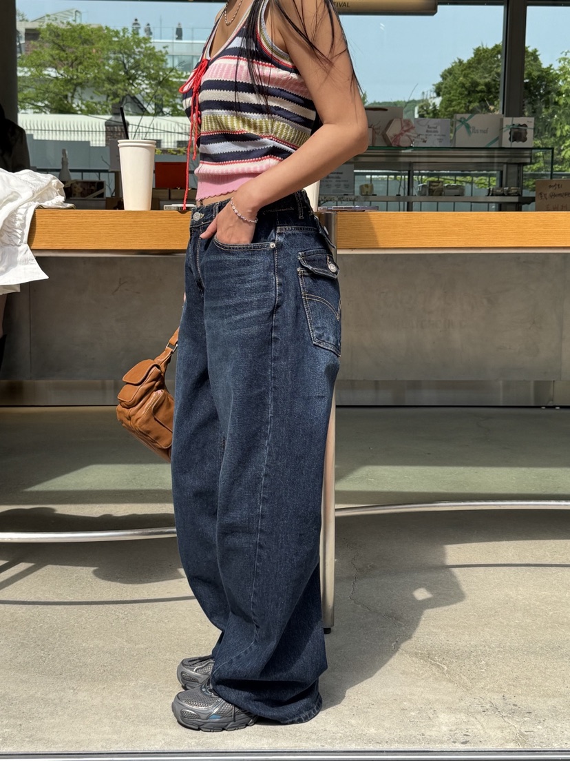 SUNDER MARKET韓國直郵㊣東大門實拍女裝新品推薦牛仔褲腰帶紐扣SUNDER MARKET牛仔褲
