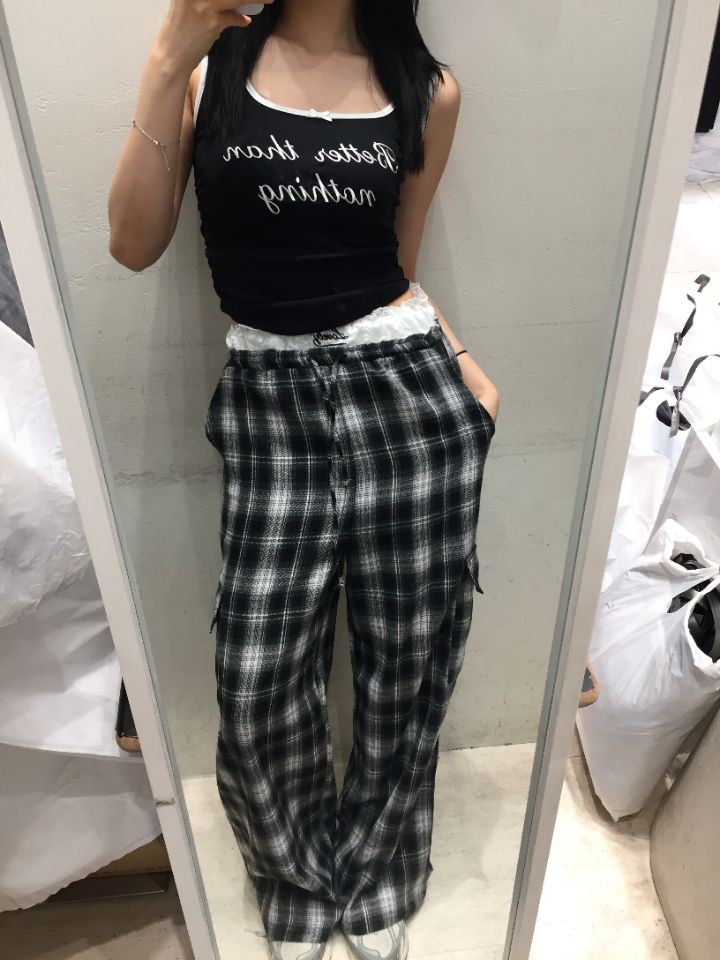 mars韓國㊣直郵東大門代購女裝新款25春夏休閑褲可愛的格紋mars休閑褲