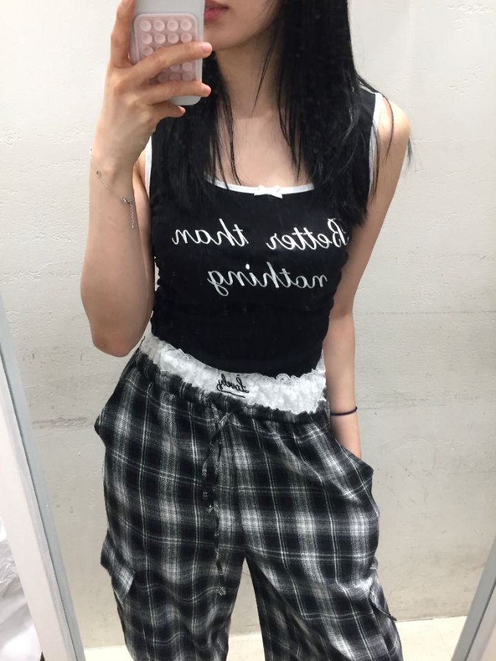 mars韓國㊣直郵東大門代購女裝新款25春夏休閑褲可愛的格紋mars休閑褲