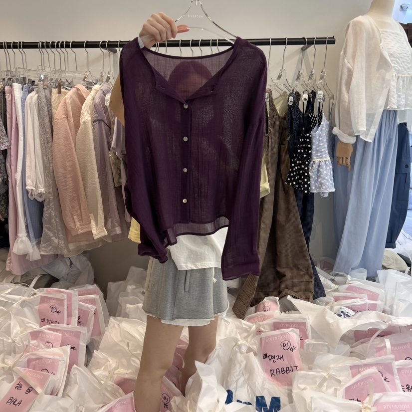 RIVEROOM韓國直郵㊣東大門實拍女裝新品時尚襯衫蕾絲衫亞麻RIVEROOM襯衫/蕾絲衫圖色2