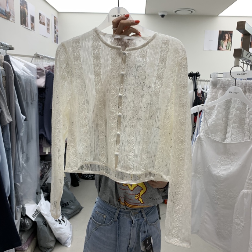 SOLD OUT韓國直郵㊣女裝新品休閑推薦時尚熱賣25春夏針織衫蕾絲SOLD OUT針織衫圖色1