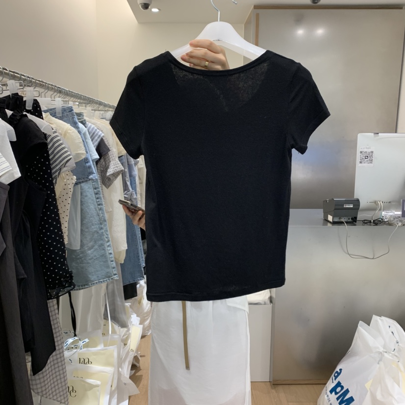 MEET ME韓國直郵㊣女裝新品休閑推薦25春夏熱賣T恤透明亞麻MEET MET恤