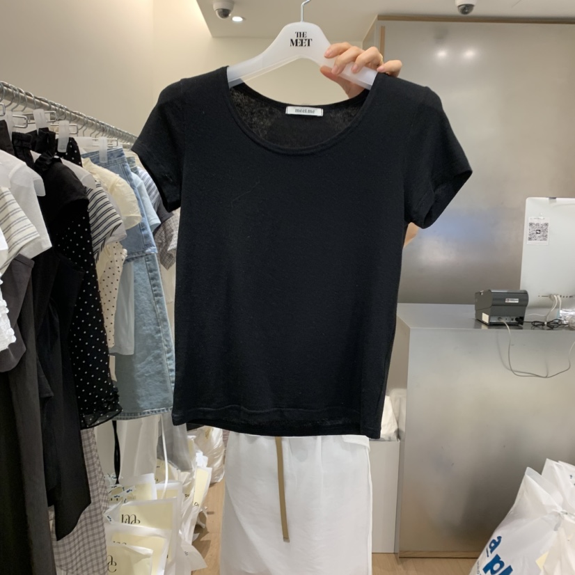 MEET ME韓國直郵㊣女裝新品休閑推薦25春夏熱賣T恤透明亞麻MEET MET恤圖色3