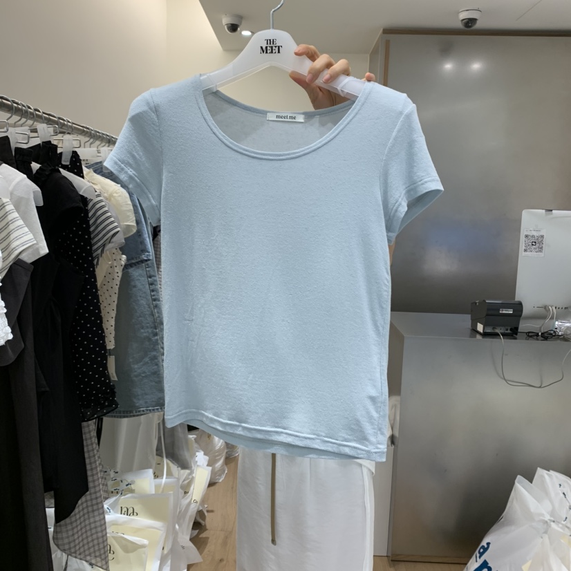 MEET ME韓國直郵㊣女裝新品休閑推薦25春夏熱賣T恤透明亞麻MEET MET恤圖色4