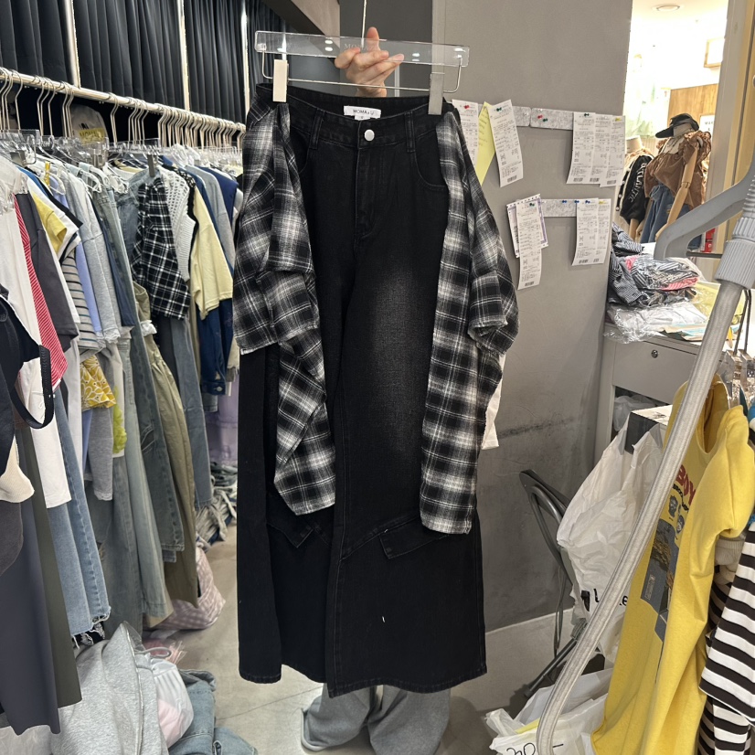 MOMAZU韓國直郵㊣女裝新品時尚人氣休閑25春夏牛仔褲披肩格紋MOMAZU牛仔褲圖色2