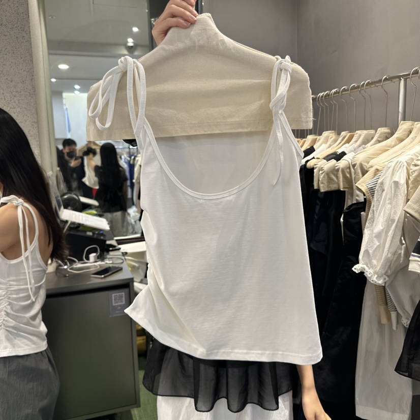AMOEBA直郵韓國代購㊣女裝新品熱賣25春夏休閑吊帶背心紐扣AMOEBA吊帶/背心