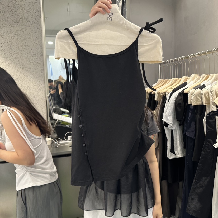 AMOEBA直郵韓國代購㊣女裝新品熱賣25春夏休閑吊帶背心紐扣AMOEBA吊帶/背心圖色2