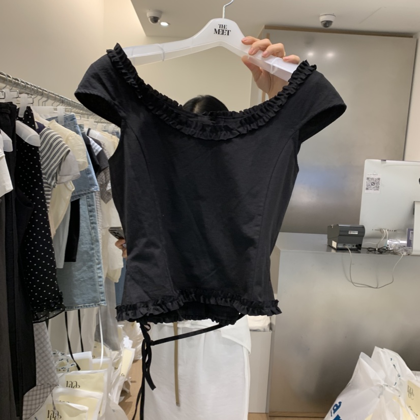 MEET ME直郵韓國代購㊣女裝新品熱賣25春夏襯衫蕾絲衫荷葉邊MEET ME襯衫/蕾絲衫圖色2