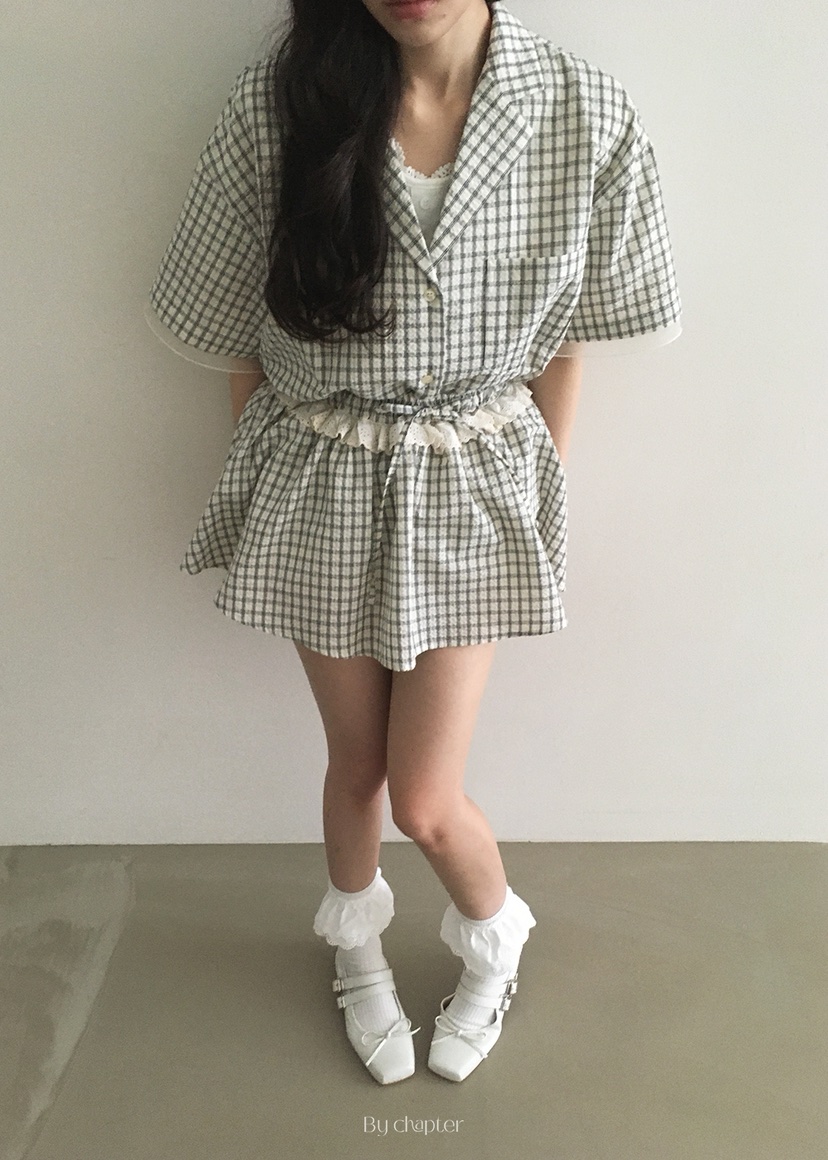 BY CHAPTER韓國直郵㊣東大門實拍女裝新品人氣襯衫蕾絲衫格紋Chapter襯衫/蕾絲衫