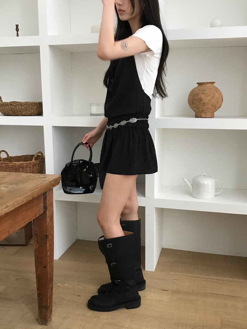 ESCHER韓國㊣直郵東大門代購女裝新品人氣休閑連衣裙含腰繩ESCHER連衣裙