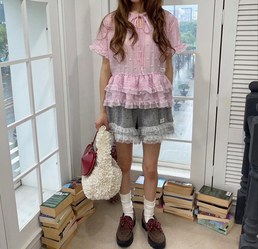 BOUTIQUE-L韓國㊣直郵東大門代購女裝新款休閑時尚襯衫蕾絲衫BOUTIQUE-L襯衫/蕾絲衫