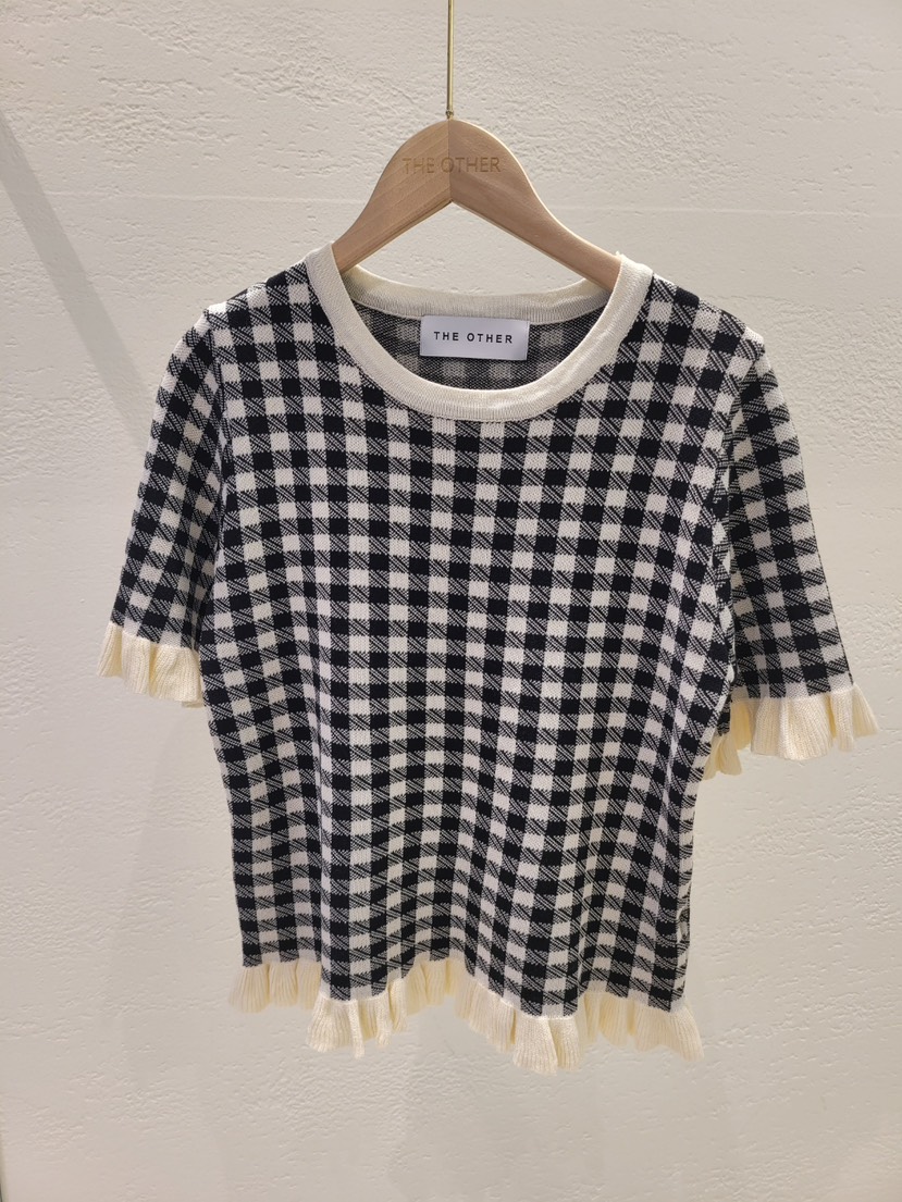 空韓國直郵㊣女裝新品休閑熱賣人氣25春夏時尚推薦針織衫格紋THE OTHER針織衫圖色1