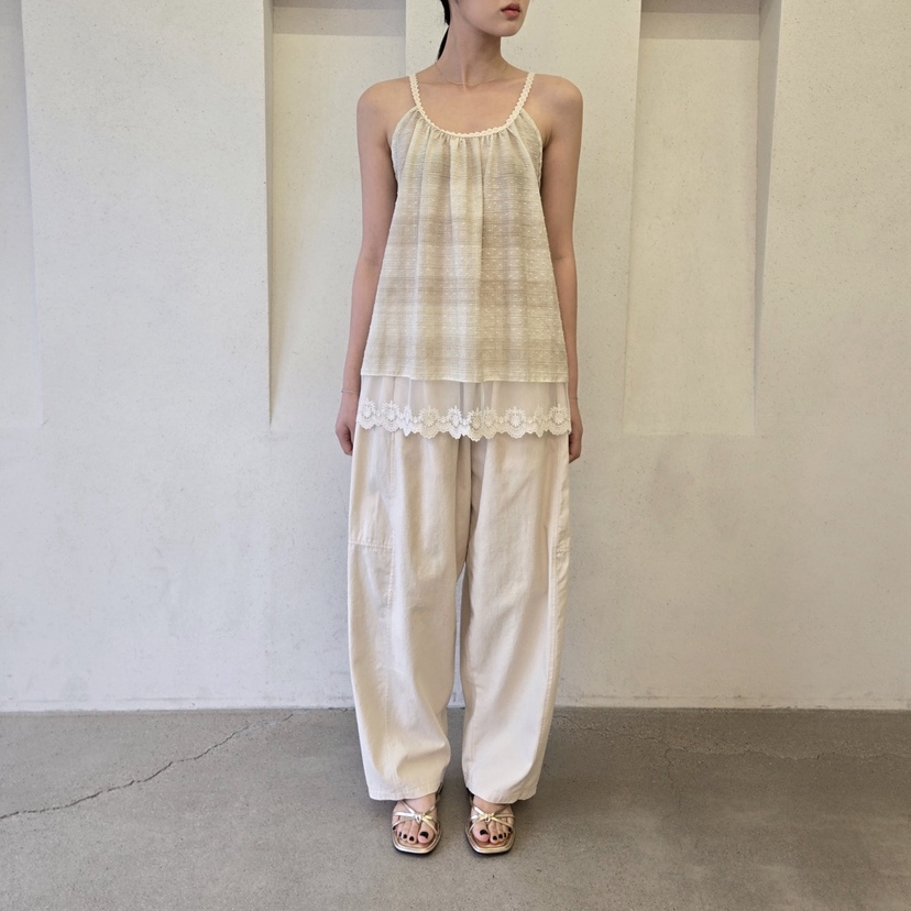 LA BLOOM韓國㊣直郵東大門代購女裝新品時尚吊帶背心格紋蕾絲La Bloom吊帶/背心