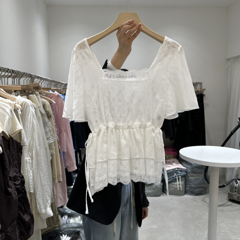 RE STYLE-Q韓國直郵㊣東大門實拍女裝新品熱賣襯衫蕾絲衫透明RE STYLE襯衫/蕾絲衫