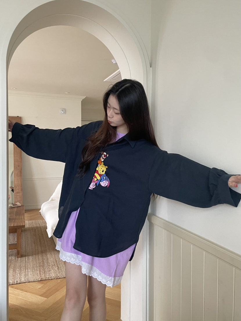 DE LINE韓國直郵㊣女裝新品熱賣休閑25春夏時尚襯衫蕾絲衫DE LINE襯衫/蕾絲衫