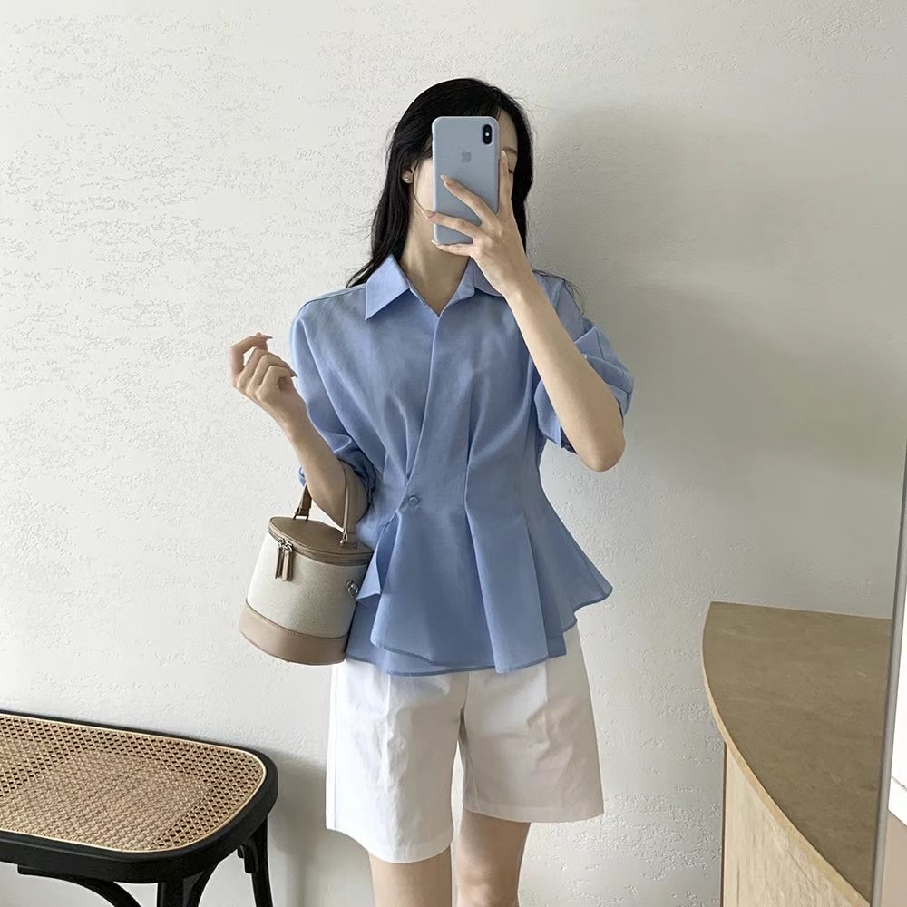 PLACE韓國㊣直郵東大門代購女裝新品休閑熱賣時尚襯衫蕾絲衫PLACE襯衫/蕾絲衫