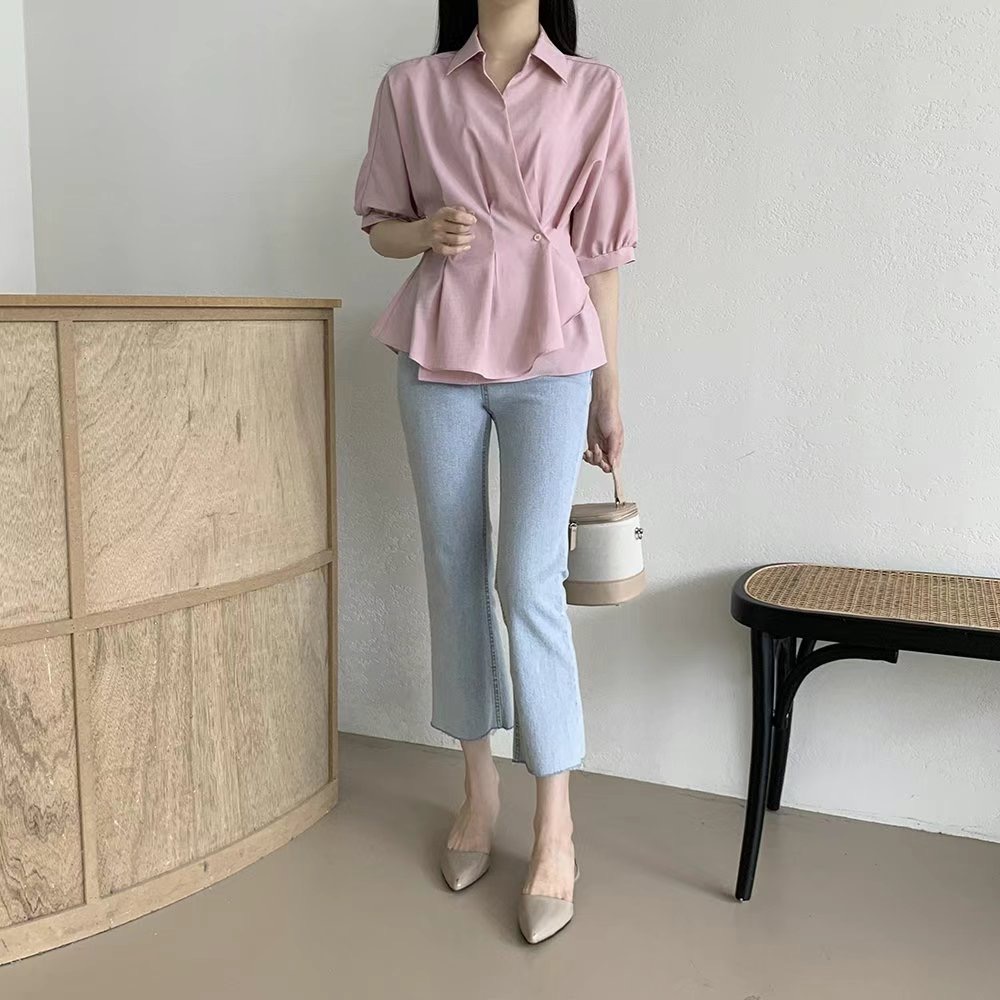 PLACE韓國㊣直郵東大門代購女裝新品休閑熱賣時尚襯衫蕾絲衫PLACE襯衫/蕾絲衫