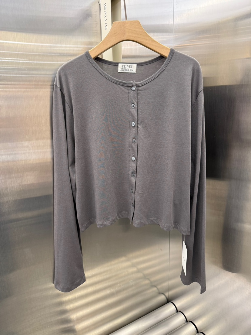 VELVET UNDERGROUND韓國㊣直郵東大門代購女裝新品熱賣長袖T恤開襟衫絲綢VELVET UNDERGROUND長袖T恤圖色3