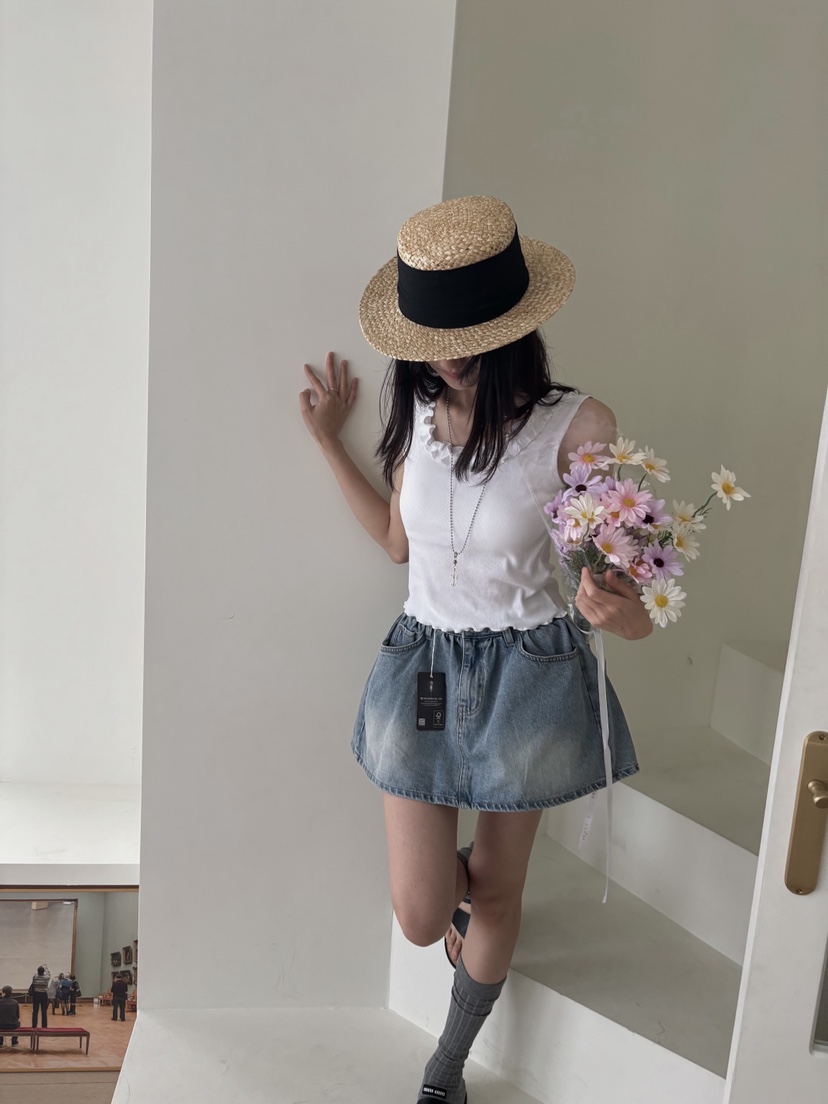 PIN-UP東大門實拍女士新品推薦休閑熱賣時尚吊帶背心荷葉邊PIN-UP吊帶/背心