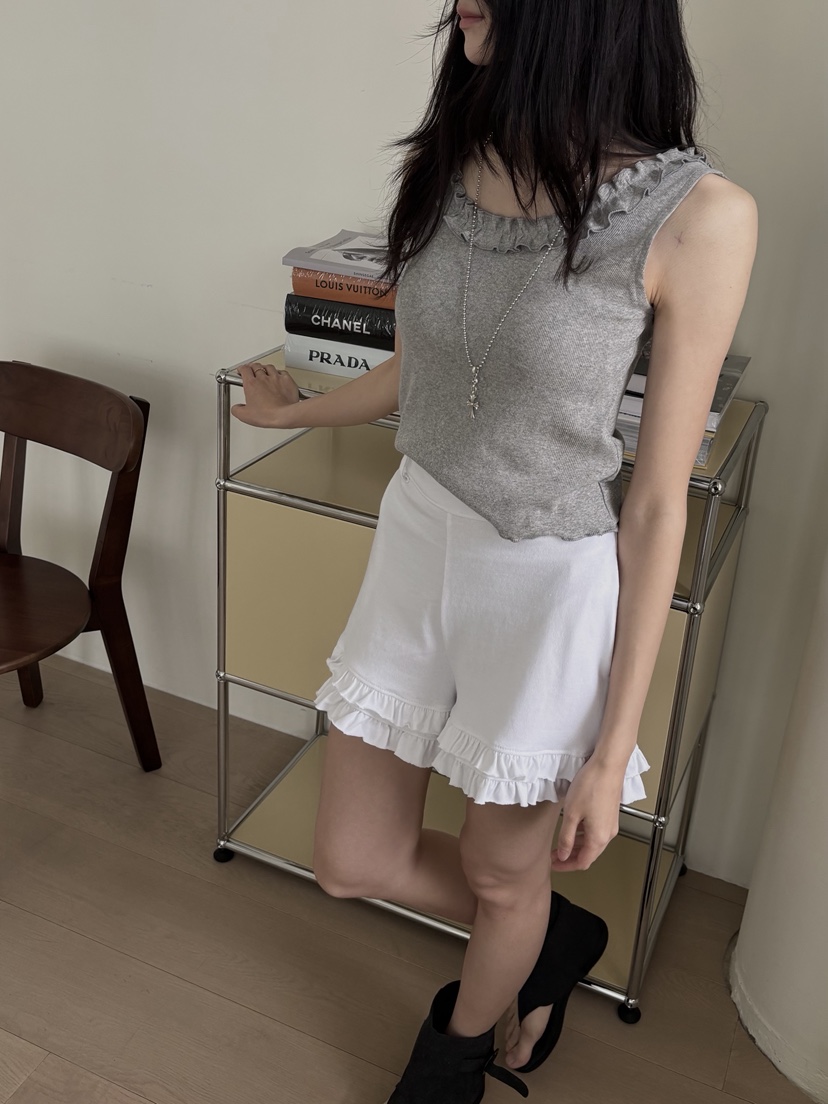 PIN-UP東大門實拍女士新品推薦休閑熱賣時尚吊帶背心荷葉邊PIN-UP吊帶/背心