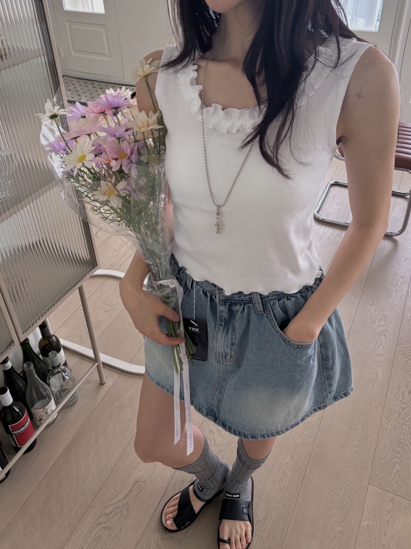 PIN-UP東大門實拍女士新品推薦休閑熱賣時尚吊帶背心荷葉邊PIN-UP吊帶/背心