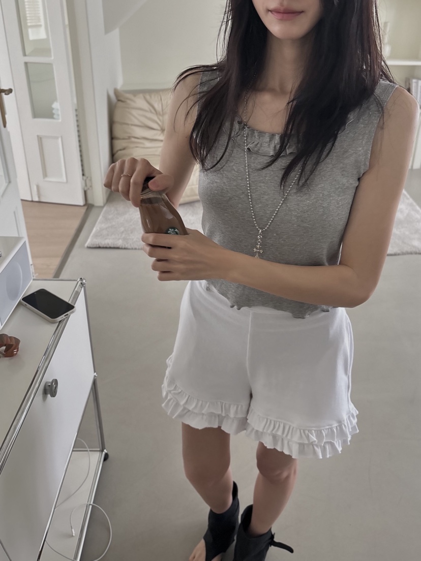 PIN-UP東大門實拍女士新品推薦休閑熱賣時尚吊帶背心荷葉邊PIN-UP吊帶/背心圖色2