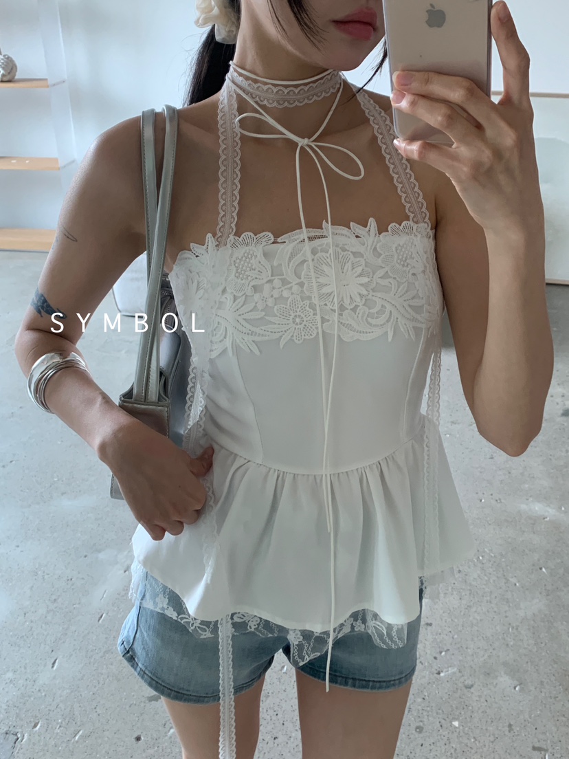 SYMBOL韓國直郵㊣女裝新款推薦熱賣25春夏人氣吊帶背心刺繡SYMBOL吊帶/背心