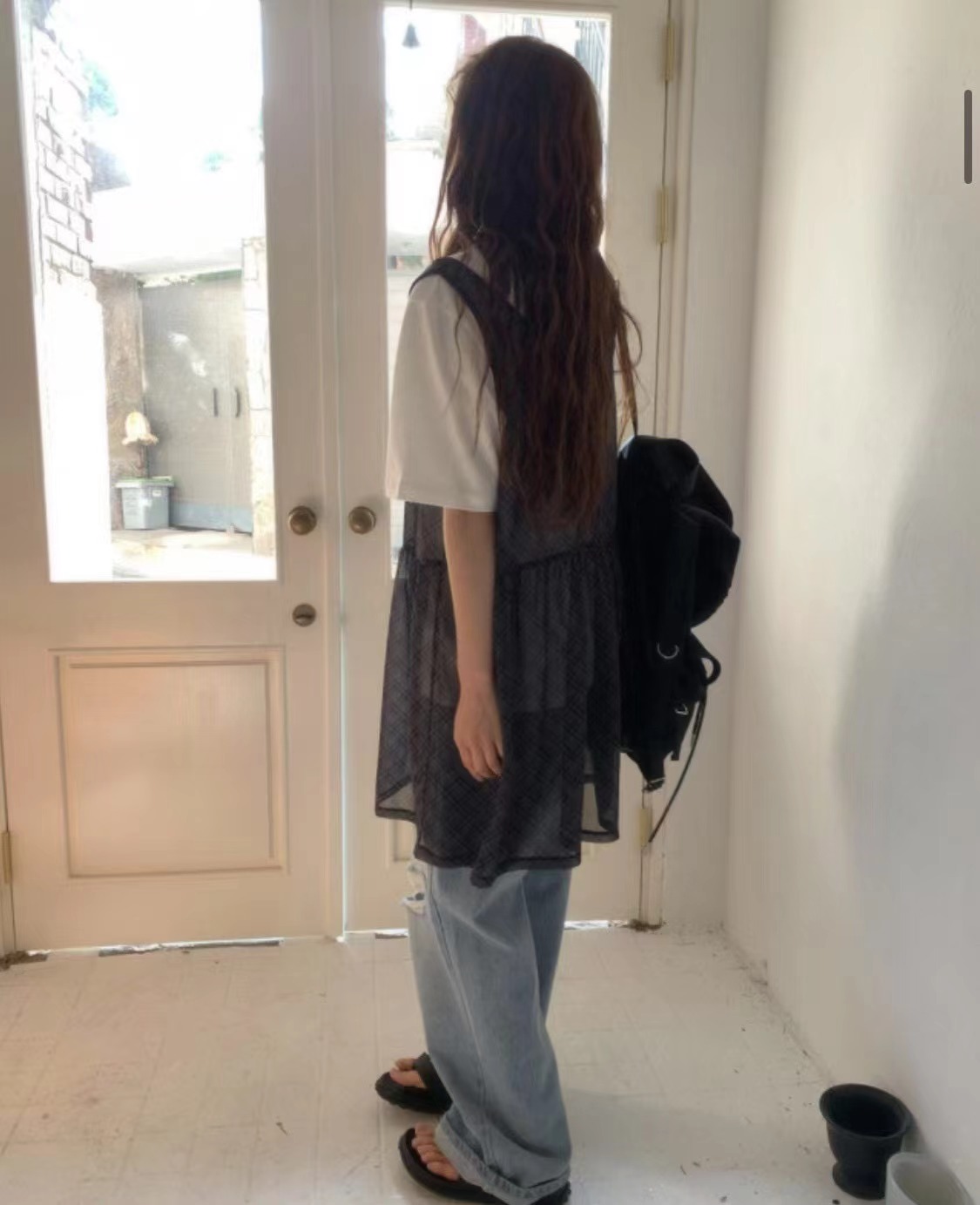 UNLESS東大門實拍女裝新品人氣25春夏休閑時尚連衣裙格紋雪紡SOIL連衣裙