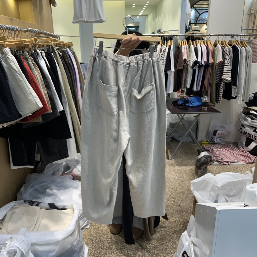 OTGEULY韓國代購女裝新品休閑時尚真品職業熱賣25春夏休閑褲亞麻OTGEULY/衣架牌休閑褲