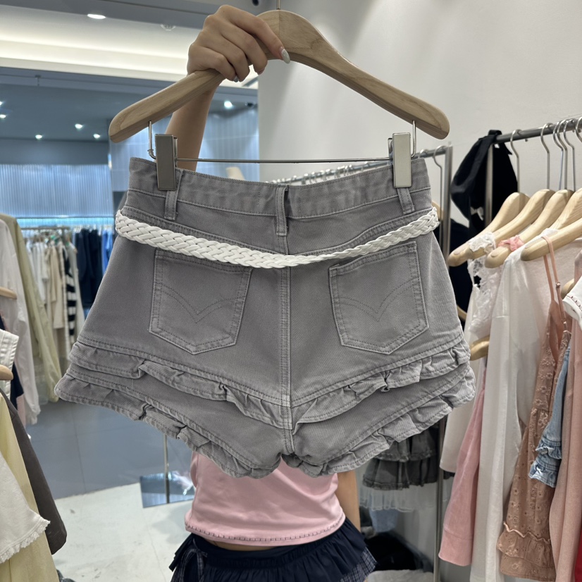 MIMME東大門實拍女士新品休閑時尚職業熱賣短褲含腰帶荷葉邊MIMME短褲