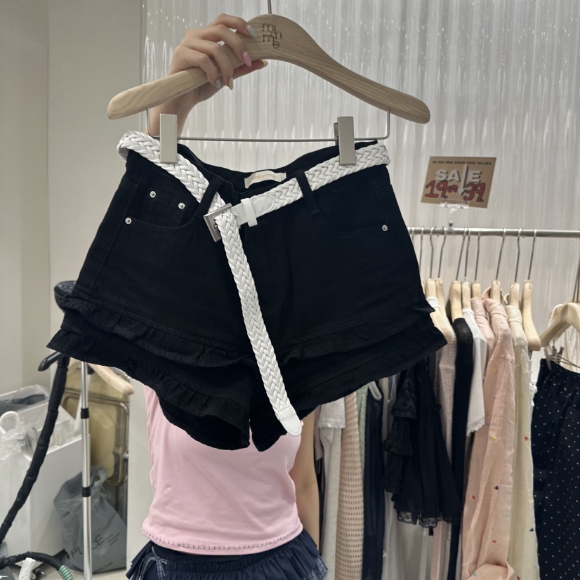 MIMME東大門實拍女士新品休閑時尚職業熱賣短褲含腰帶荷葉邊MIMME短褲圖色2