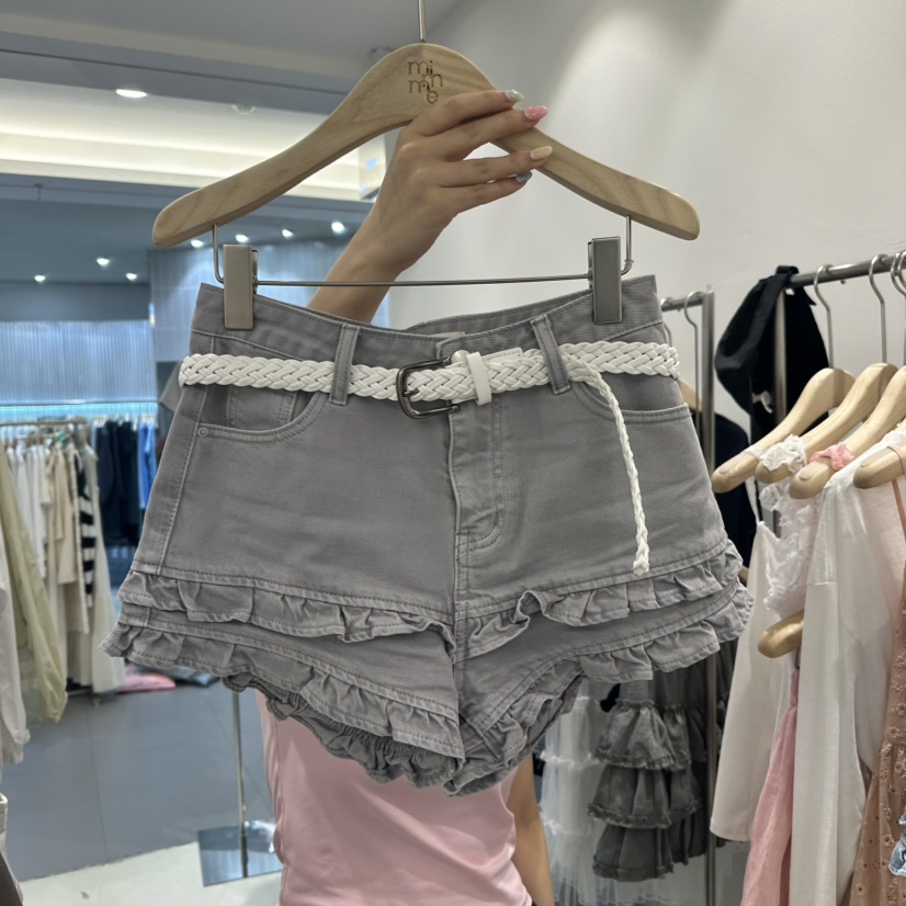 MIMME東大門實拍女士新品休閑時尚職業熱賣短褲含腰帶荷葉邊MIMME短褲圖色3