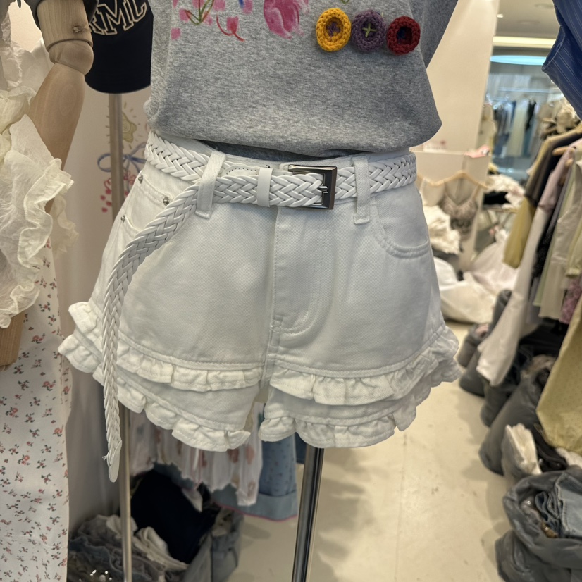 MIMME東大門實拍女士新品休閑時尚職業熱賣短褲含腰帶荷葉邊MIMME短褲圖色4
