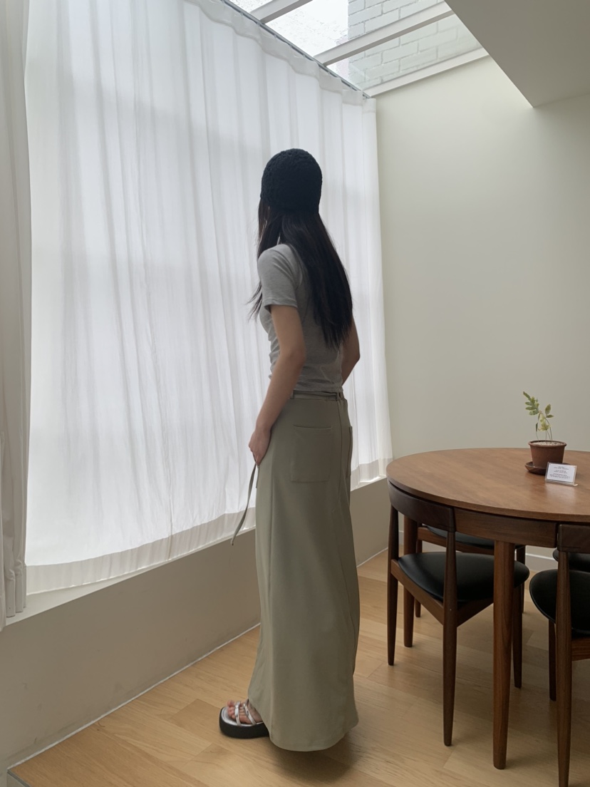 BADCALM東大門代購女士新款25春夏推薦時尚職業長裙口袋腰帶BADCALM長裙