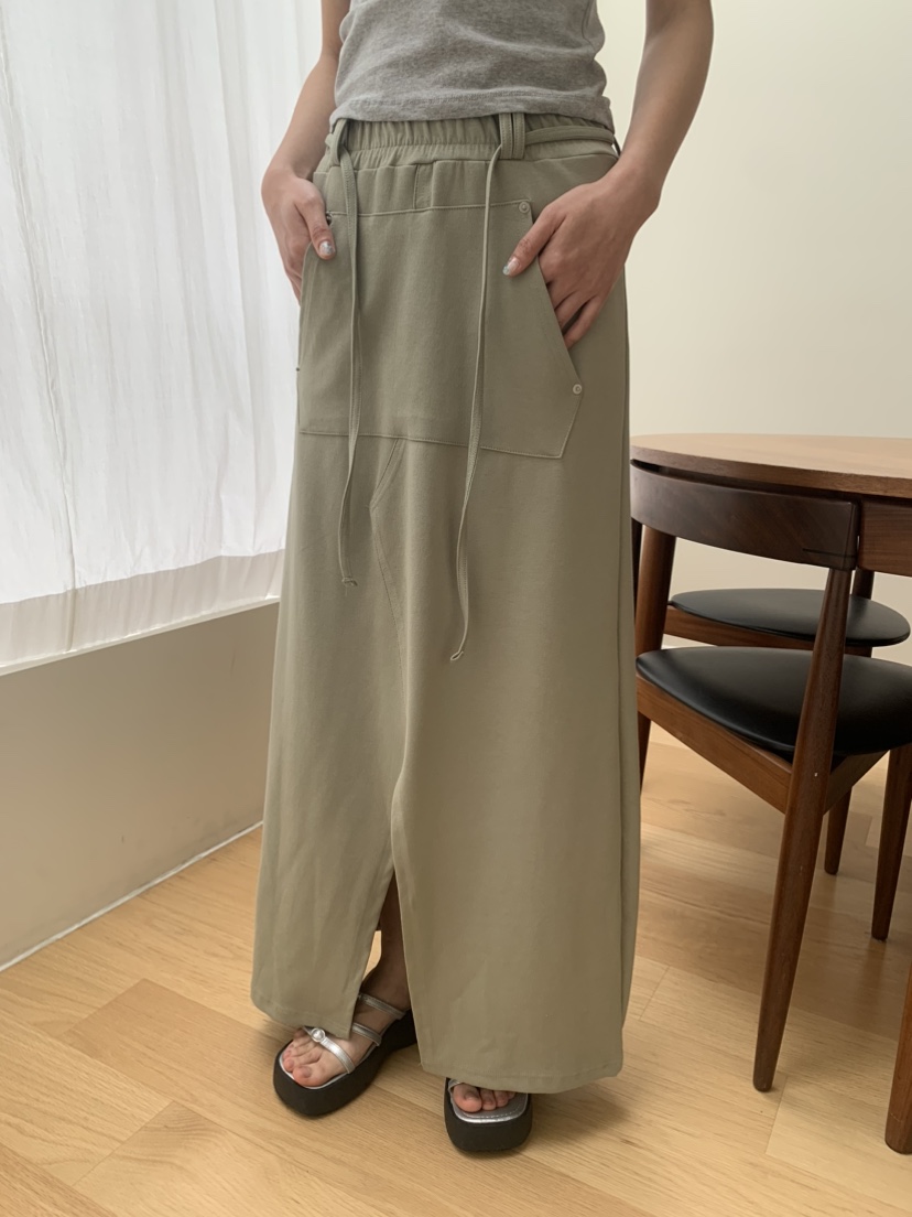 BADCALM東大門代購女士新款25春夏推薦時尚職業長裙口袋腰帶BADCALM長裙圖色3