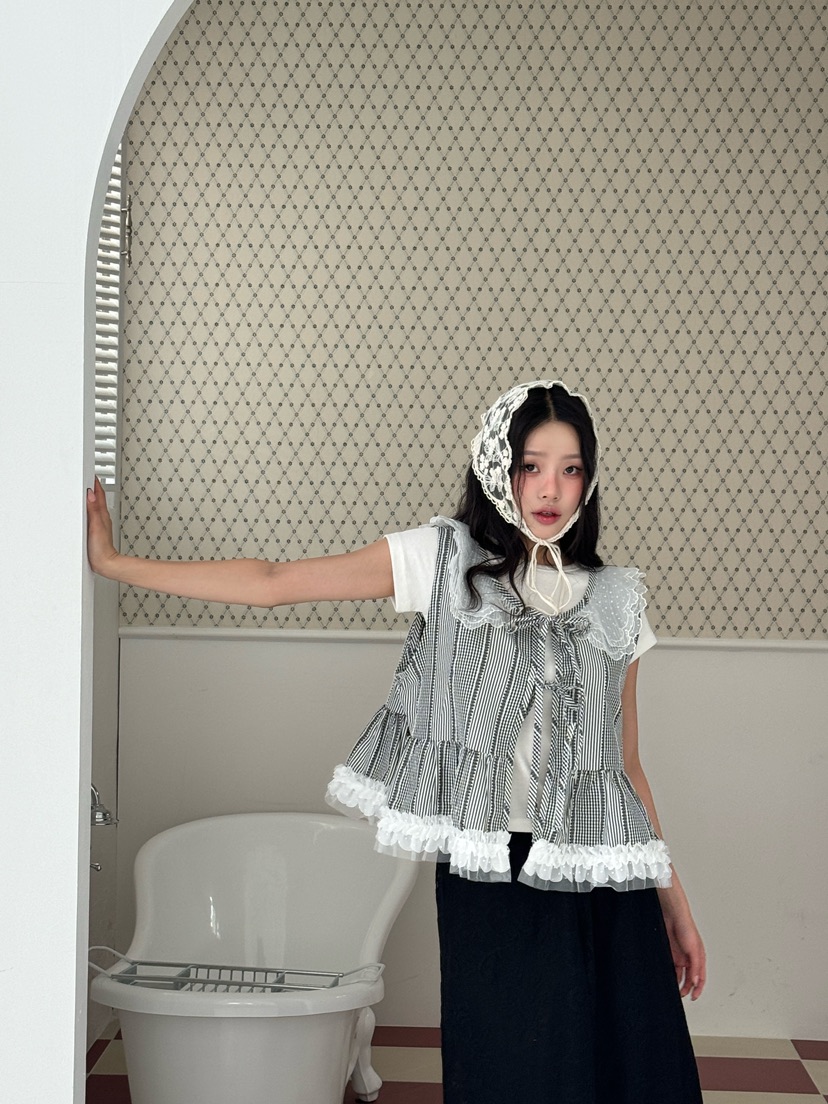 MAISONDEGLORY東大門實拍女裝新品真品時尚人氣休閑馬甲格紋MAISON DE GLORY馬甲