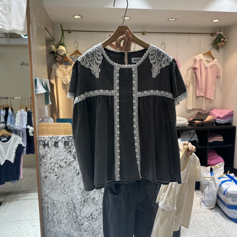HERO韓國直郵女士新款熱賣時尚休閑25春夏推薦真品襯衫蕾絲衫HERO襯衫/蕾絲衫圖色2