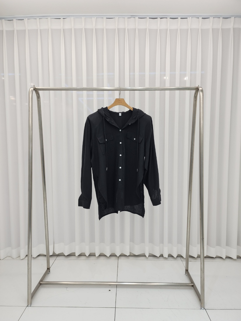 THE FIRST-Q東大門代購女裝新款真品25春夏襯衫蕾絲衫兜帽亞麻THE FIRST襯衫/蕾絲衫圖色2