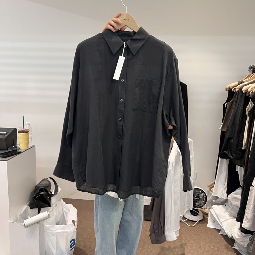 OBJECT韓國直郵㊣女裝新品熱賣推薦時尚休閑襯衫蕾絲衫亞麻OBJECT襯衫/蕾絲衫圖色3