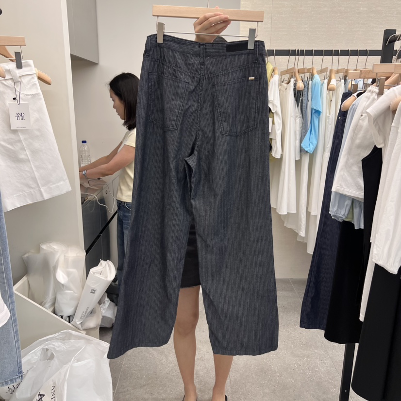 AND THE直郵韓國代購㊣女裝新款休閑推薦熱賣牛仔褲人字紋AND THE牛仔褲