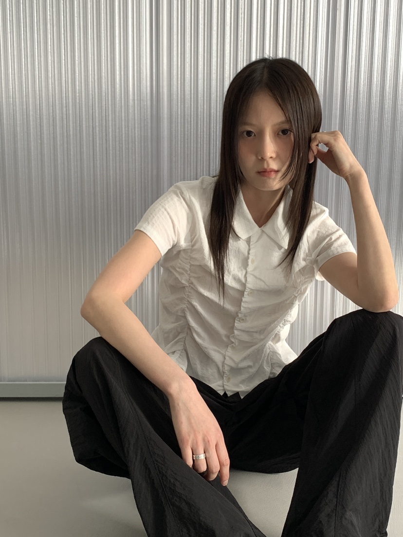 FAVE韓國直郵㊣女裝新款時尚25春夏人氣推薦襯衫蕾絲衫褶皺FAVOURITE襯衫/蕾絲衫