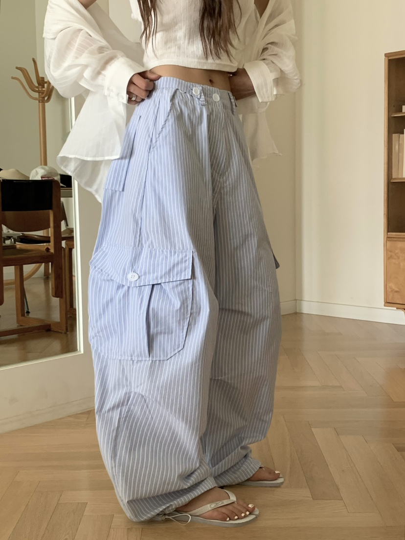 VIRKIN韓國直郵㊣女裝新品25春夏休閑人氣熱賣推薦休閑褲條紋VIRKIN休閑褲