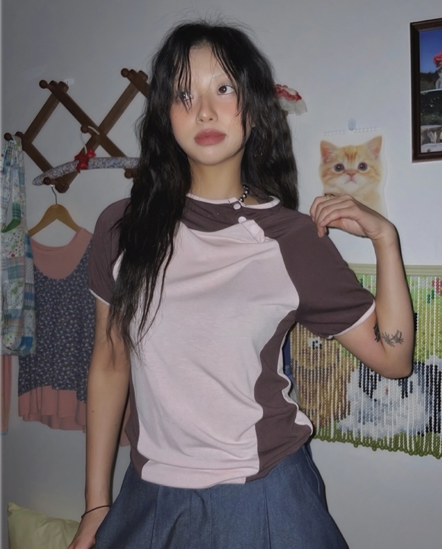 I I韓國㊣直郵東大門代購女裝新款25春夏休閑熱賣時尚T恤連帽ITSSONGT恤圖色1