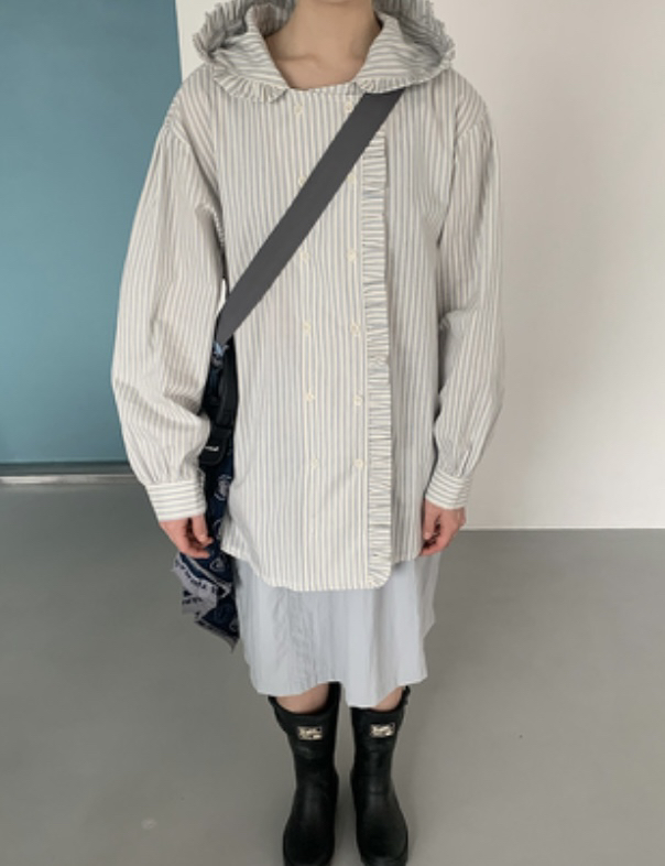 I I韓國㊣直郵東大門代購女裝新款25春夏人氣襯衫蕾絲衫連帽ITSSONG襯衫/蕾絲衫