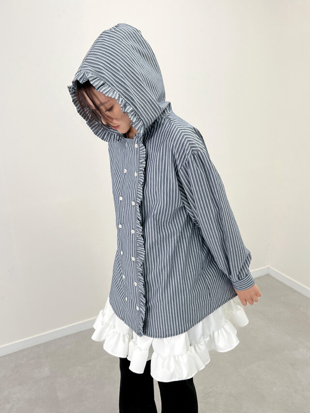 I I韓國㊣直郵東大門代購女裝新款25春夏人氣襯衫蕾絲衫連帽ITSSONG襯衫/蕾絲衫